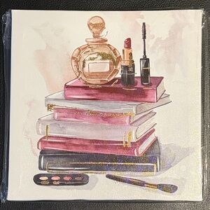 💄📚 Glam Books & Beauty Canvas Wall Art – Approx. 8” x 8” ✨